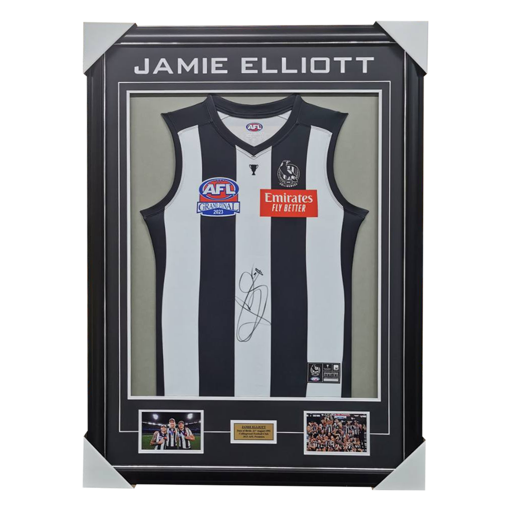 Jamie Elliott Collingwood 2023 AFL Premiers Signed Official Jumper Framed - 6084