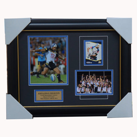 Johnathan Thurston North Queensland Cowboys Photo Collage Framed + Signed Card 2015 Premiers - 5653