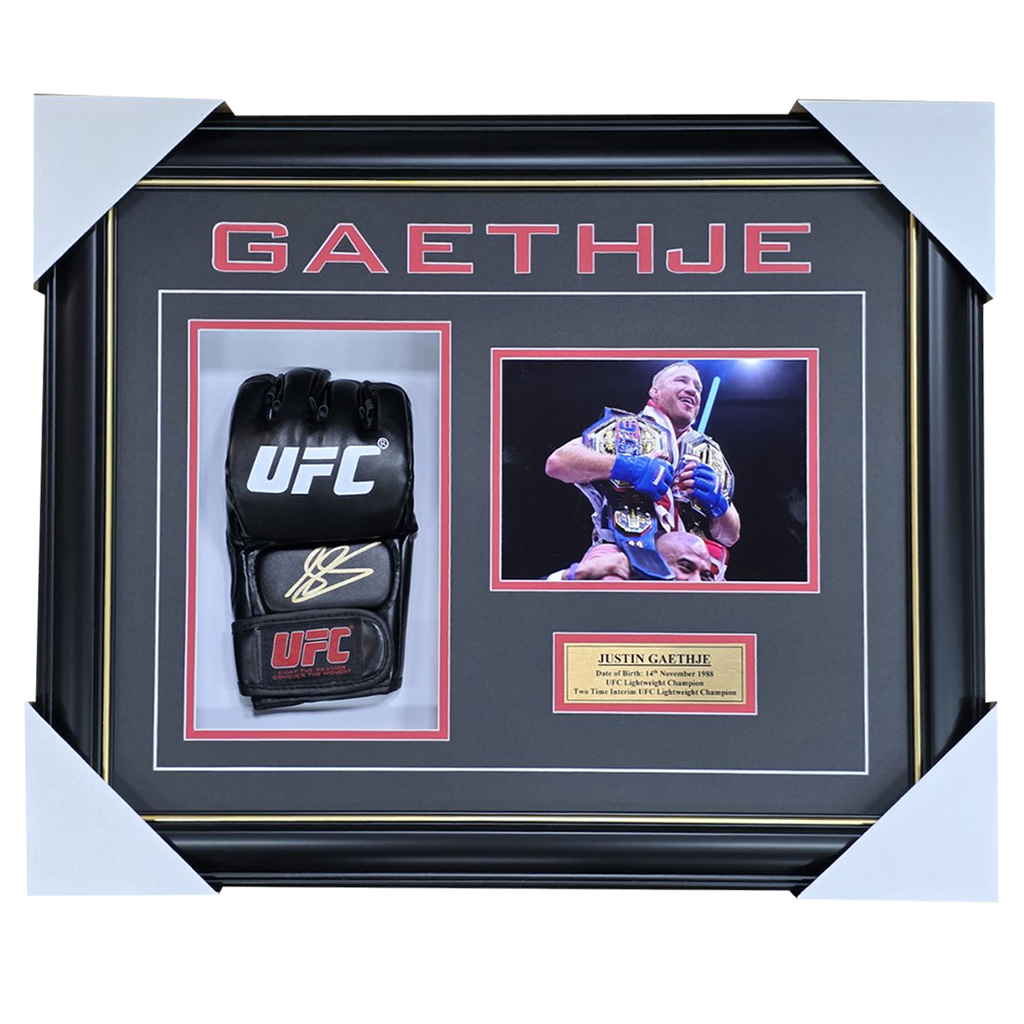 Justin Gaethje Signed UFC Glove Box Framed With Photo - 7627