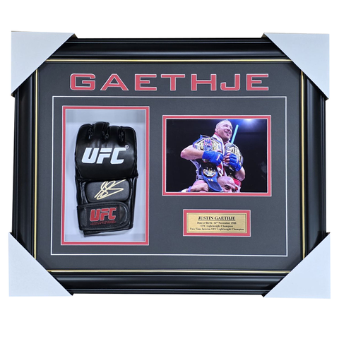 Justin Gaethje Signed UFC Glove Box Framed With Photo - 7627
