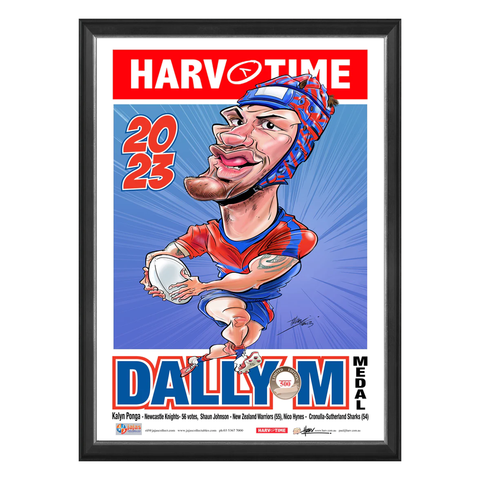 Kalyn Ponga Newcastle Knights 2023 Dally M Harv Time Print Framed - 5635