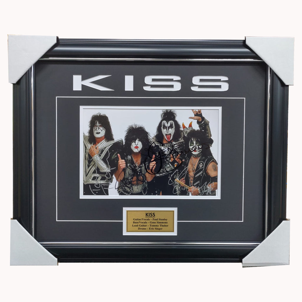 Kiss Signed Band Photo Framed Gene Simmons Paul Stanley - 7432