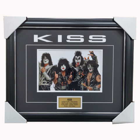 Kiss Signed Band Photo Framed Gene Simmons Paul Stanley - 7432