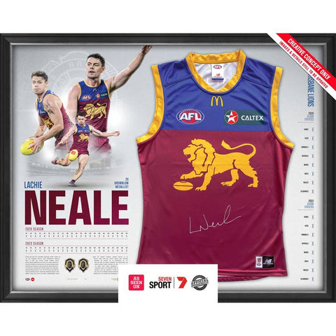 Lachie Neale Signed Brisbane Lions 2023 Official AFL Brownlow Medal Guernsey Framed - 5605