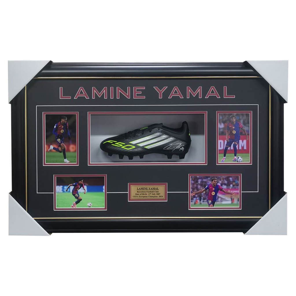 Lamine Yamal Signed Barcelona Boot Box Collage Framed - 7208