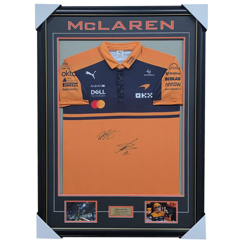 Lando Norris & Oscar Piastri Signed McLaren Team Jersey Framed - 7610