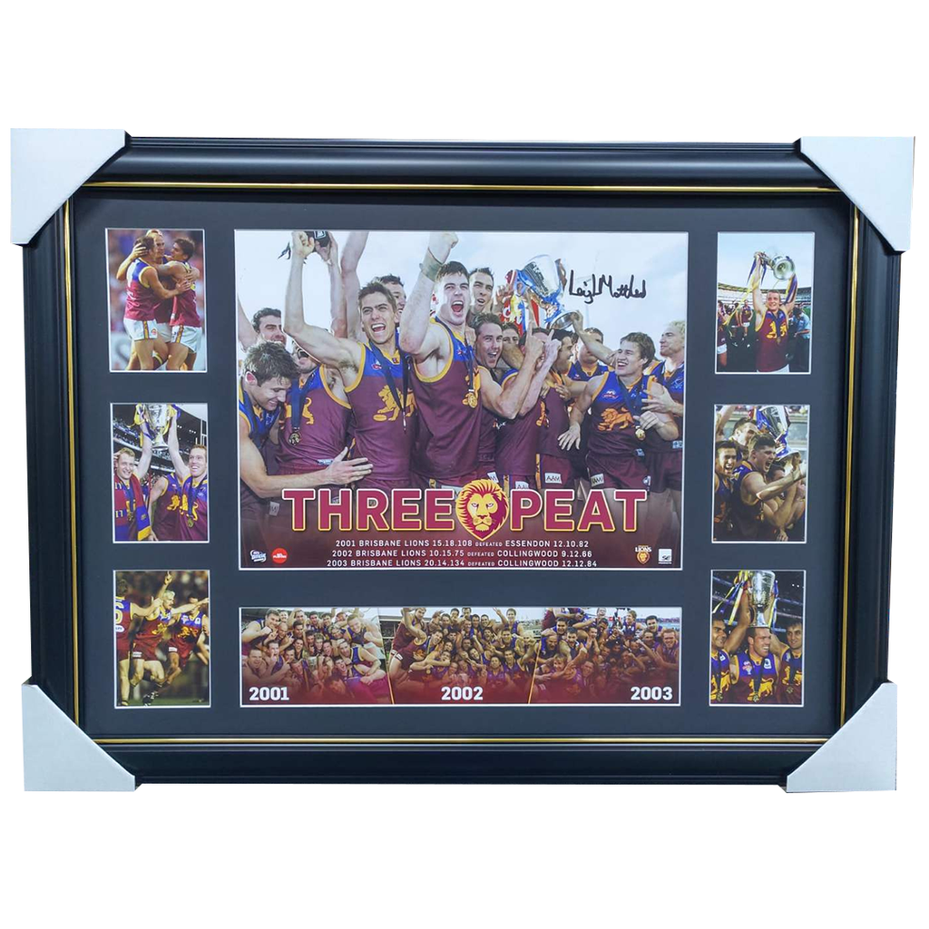 Leigh Matthews Signed Brisbane Lions 3-Peat Signed Print Framed - 7574