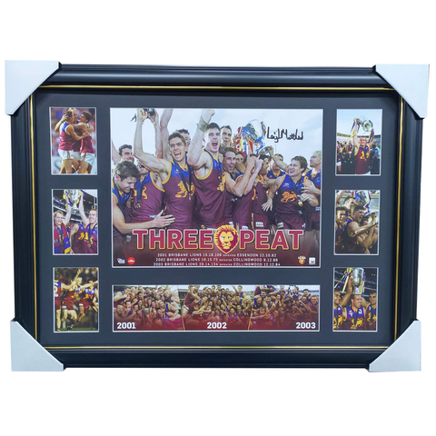 Leigh Matthews Signed Brisbane Lions 3-Peat Signed Print Framed - 7574