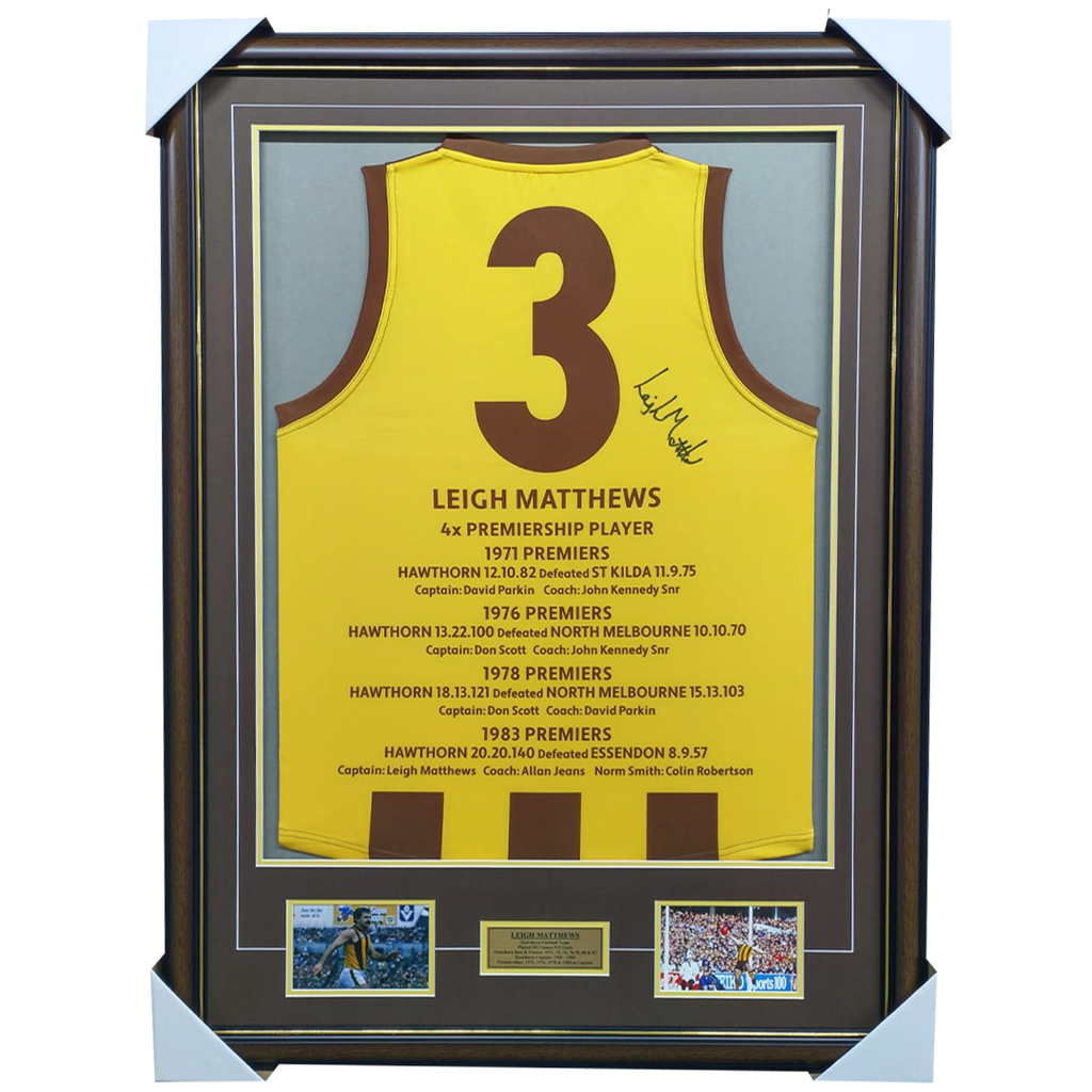 Leigh Matthews Signed Hawthorn Career Jumper Framed - 7584