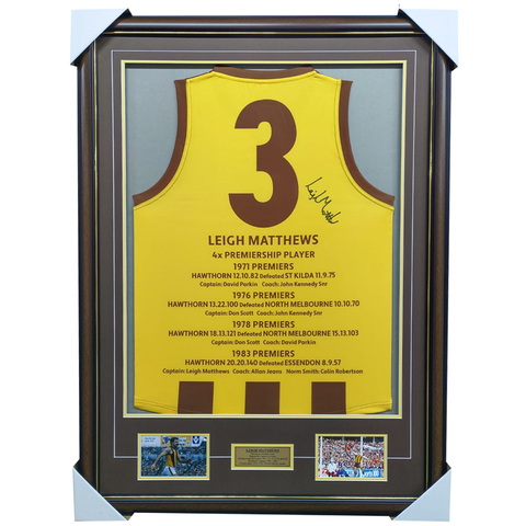 Leigh Matthews Signed Hawthorn Career Jumper Framed - 7584