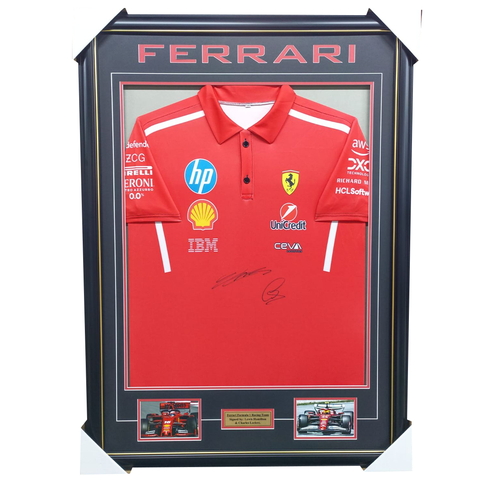 Lewis Hamilton & Charles Leclerc Dual Signed Ferrari Jersey Framed - 7563