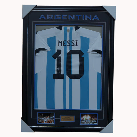 Lionel Messi Signed Argentina 2022 World Cup Champions Jersey Framed - 5387