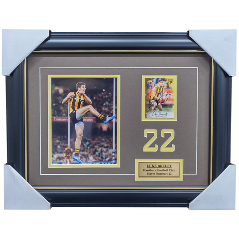 Luke Breust Hawthorn Hawks Signed Card Collage Framed - 7544