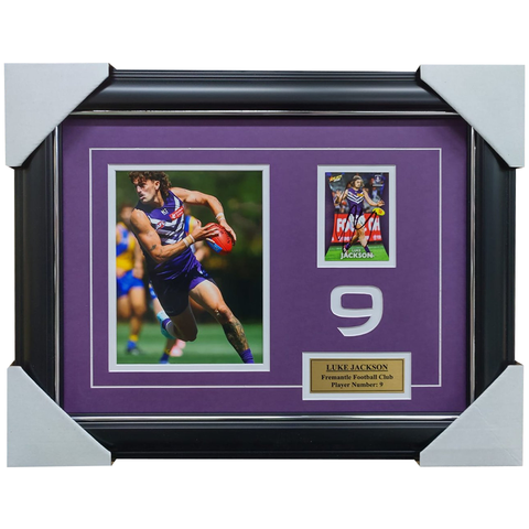 Luke Jackson Fremantle Dockers Signed Card Collage Framed - 7520