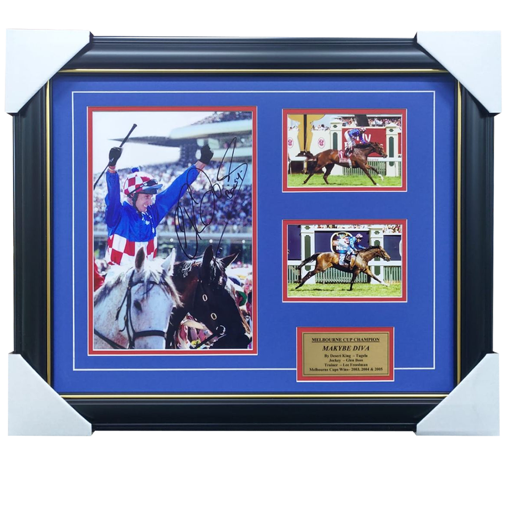 Makybe Diva Signed by Glen Boss Melbourne Cup x 3 Wins Photo Collage Framed - 5439