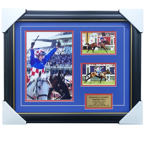 Makybe Diva Signed by Glen Boss Melbourne Cup x 3 Wins Photo Collage Framed - 5439