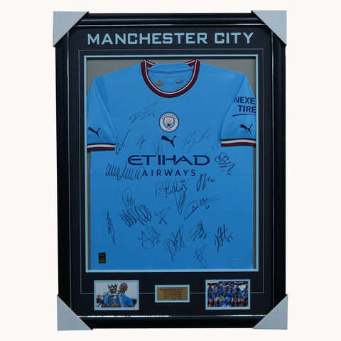 Manchester City Signed 2022/23 Team Jersey Framed Haaland EPL Champions - 5479