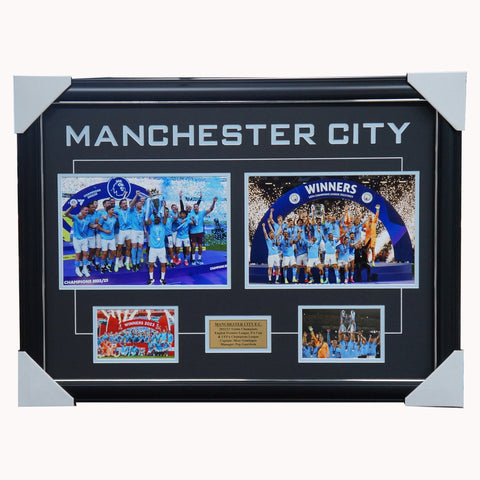 Manchester City 2023 Treble Champions Photo Collage Framed V2 - 5515