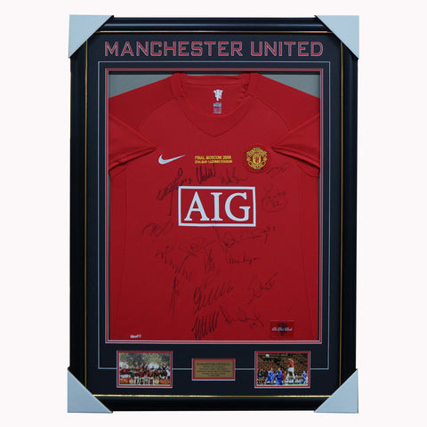 Manchester United Signed 2008 UEFA Champions Team Jersey Framed Ronaldo Giggs - 5847