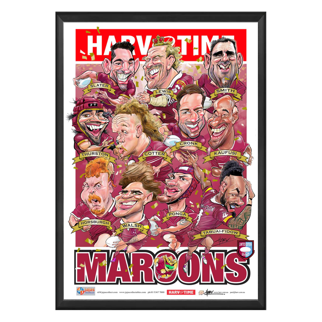 Maroons Stars, State of Origin, Harv Time Print Framed - 7368