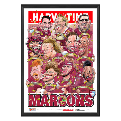 Maroons Stars, State of Origin, Harv Time Print Framed - 7368