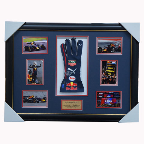 Max Verstappen Red Bull Signed Glove Photo Collage Framed F1 World Champion 2023 - 5770