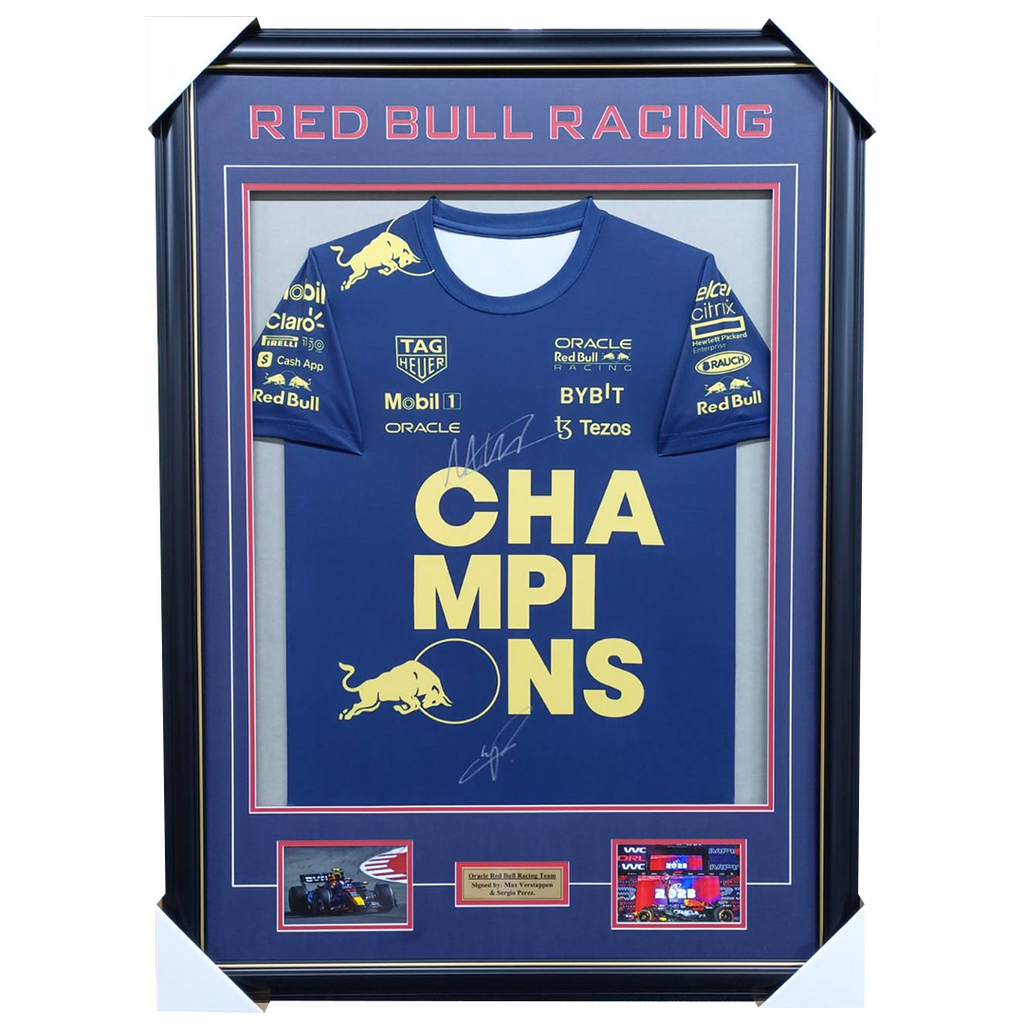 Max Verstappen & Sergio Perez Red Bull Formula 1 Dual Signed Jersey Framed - 7451