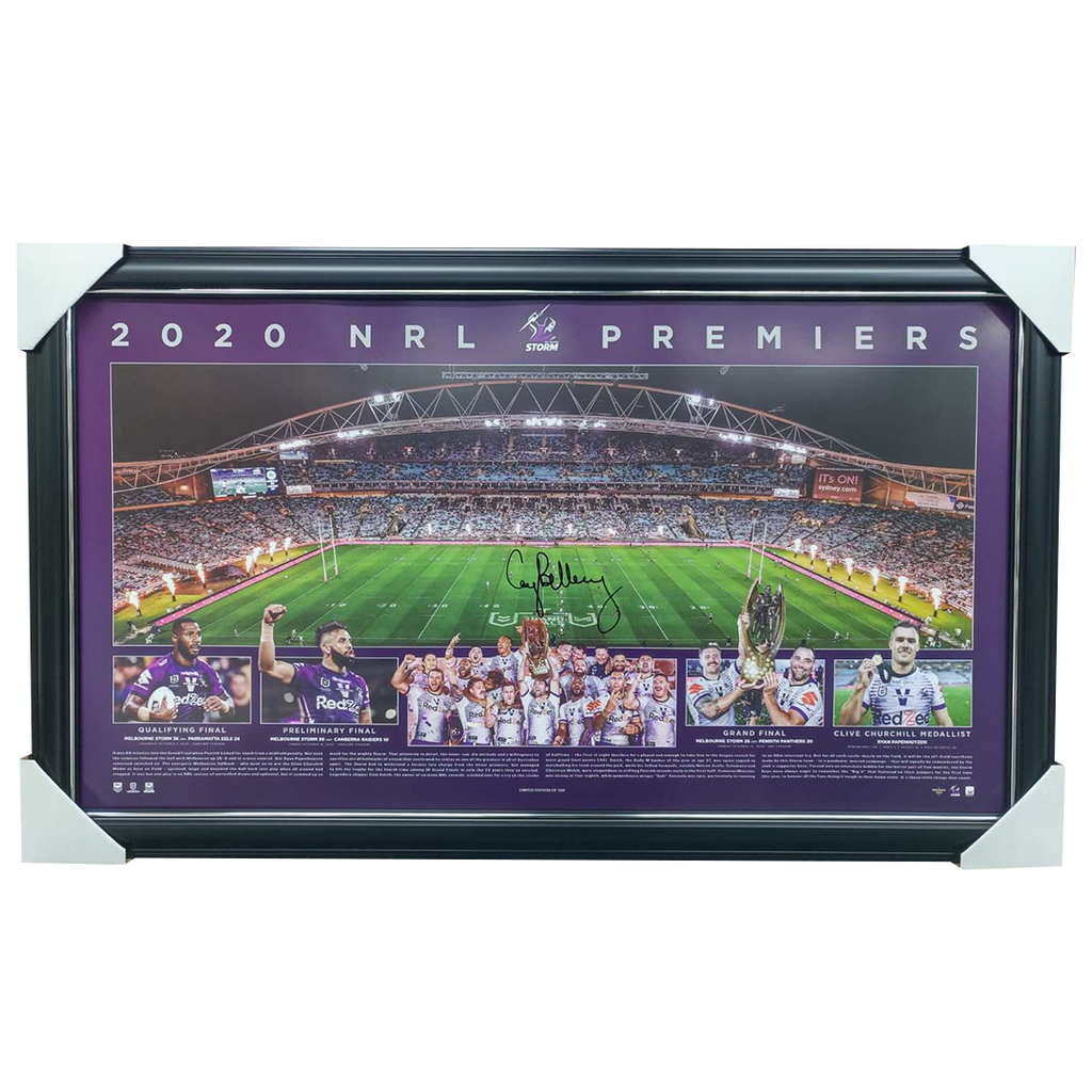 Melbourne Storm 2020 NRL Premiers Signed Craig Bellamy Panoramic Print Framed - 7673