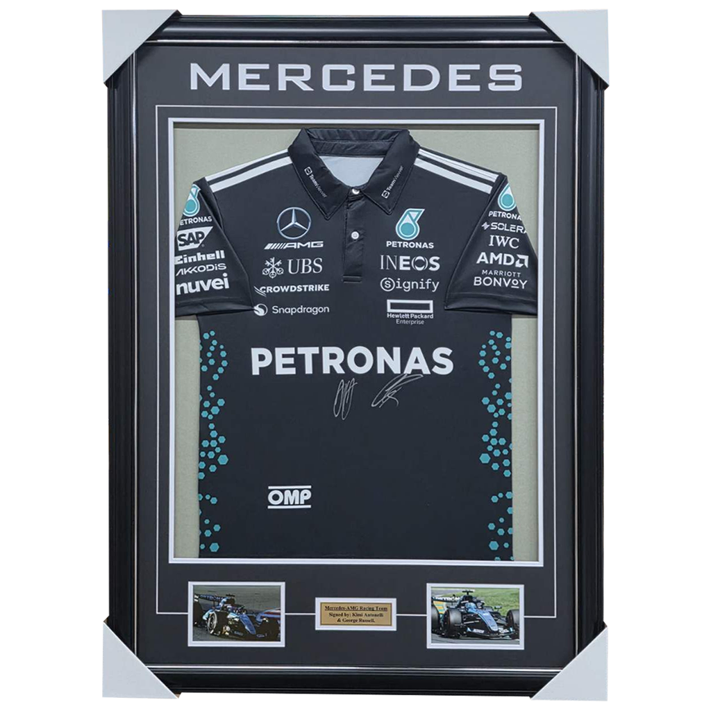 Mercedes AMG George Russell & Kimi Antonelli Signed Jersey Framed - 7505