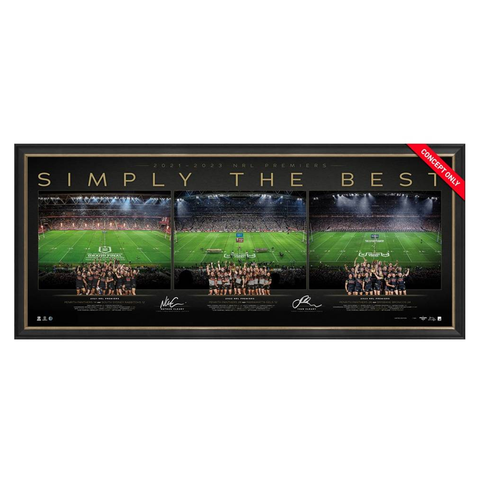 Nathan and Ivan Cleary Signed Penrith Panthers NRL Official Threepeat Panoramic Framed - 5632
