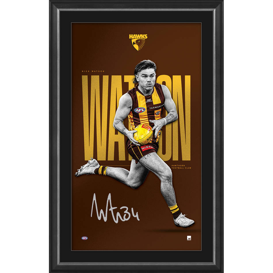 Nick Watson Hawthorn Signed Official AFL Vertiramic Print Framed - 7407