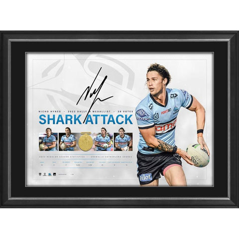 Nicho Hynes Signed 2022 Dally M Cronulla Sharks Official NRL Lithograph Framed - 5295