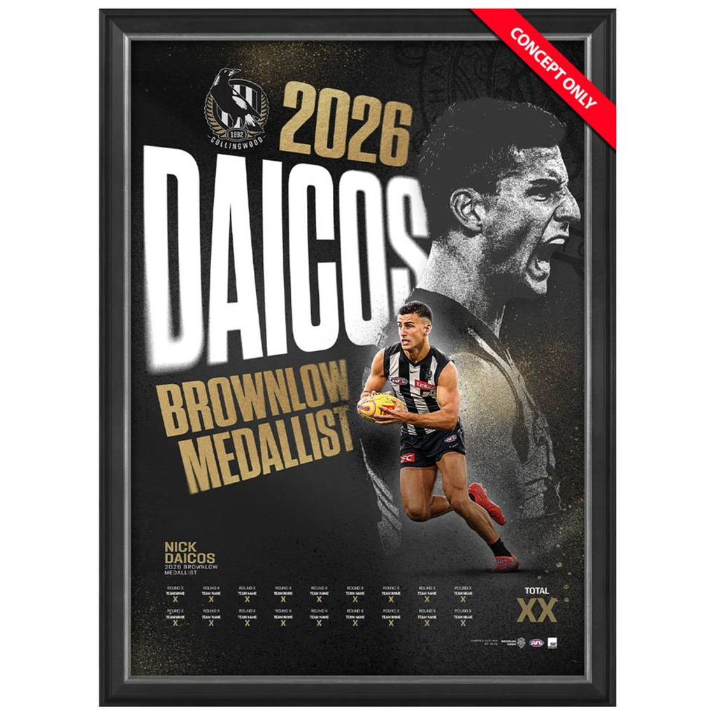 Nick Daicos Collingwood 2026 Brownlow Medal Official AFL Sportsprint Framed - 7618