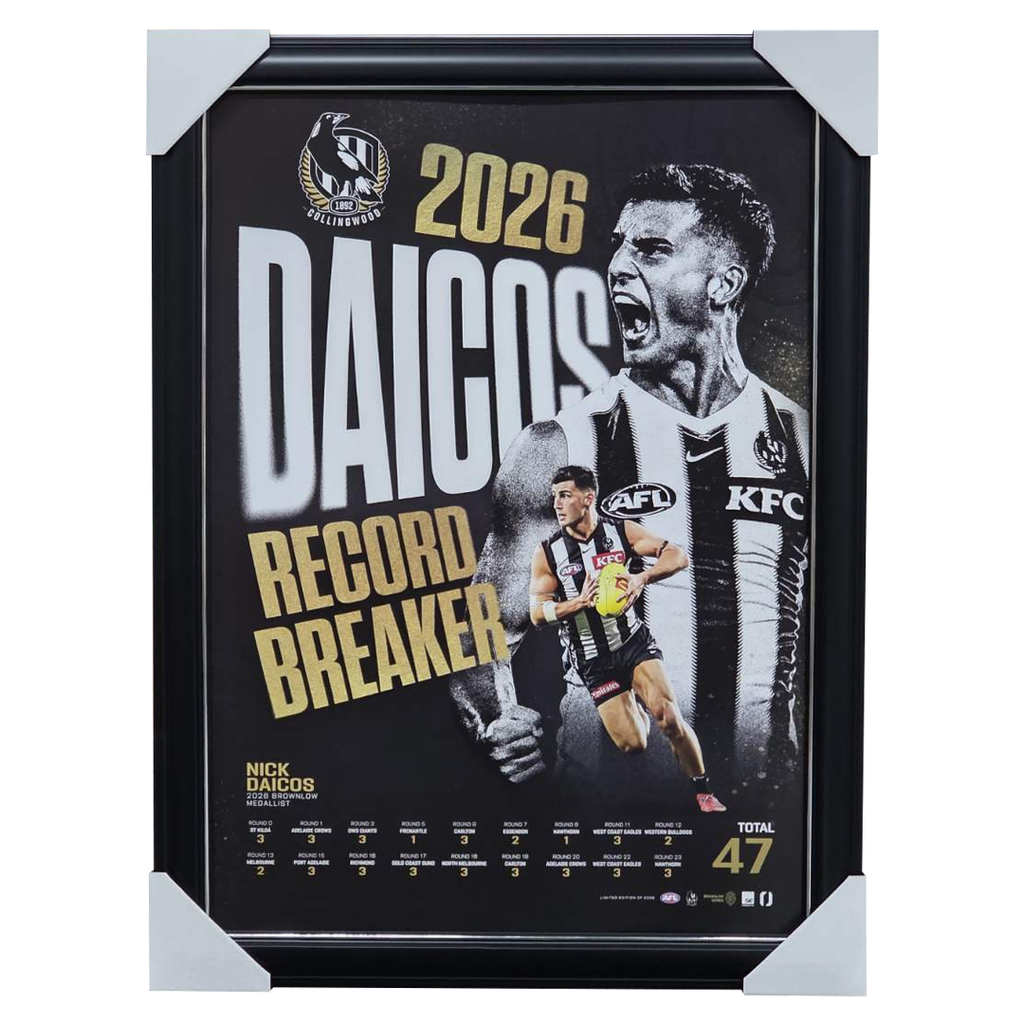 Nick Daicos Collingwood 2026 Brownlow Medal Official AFL Sportsprint Framed - 7618
