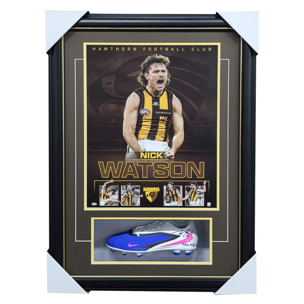 Nick Watson Signed Hawthorn Nike Boot Collage Framed - 7600