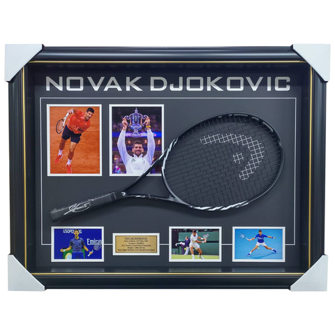 Novak Djokovic Grand Slam Champion Signed Tennis Racket With Photos Framed + Coa - 2653