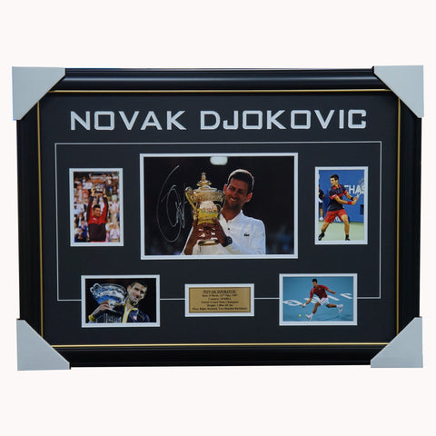 Novak Djokovic Signed Tennis Photo Collage Framed Grand Slam Champion + COA - 5658