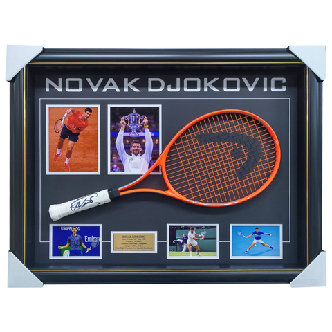 Novak Djokovic Grand Slam Champion Signed Tennis Racket With Photos Framed + Coa - 2653