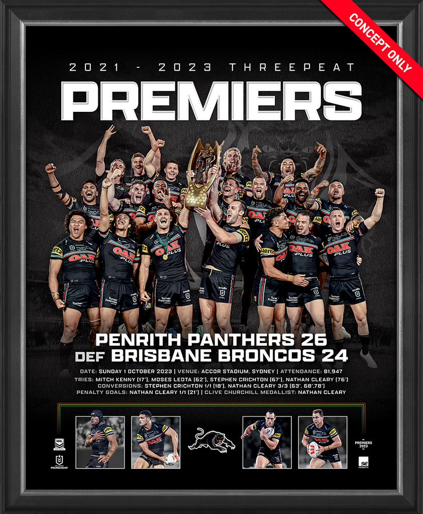Penrith Panthers 2023 NRL Premiers 3-PEAT Official Sportsprint Framed - 5667