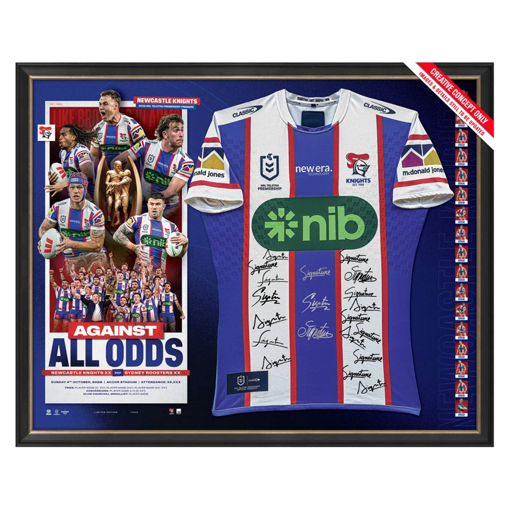 Newcastle Knights 2026 Premiers Team Signed Official NRL Jersey Framed PRE-ORDER - 7648