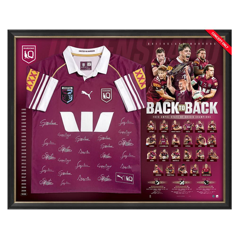 PRE-ORDER Queensland Maroons 2026 State of Origin Champions Official Signed Jersey Framed - 7554