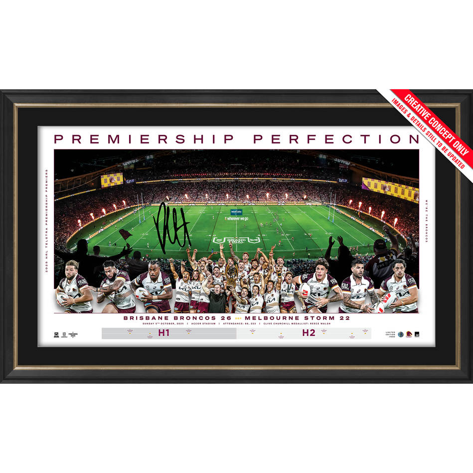 Brisbane Broncos 2025 NRL Signed Payne Haas Official Premiership Panoramic Framed - 7293