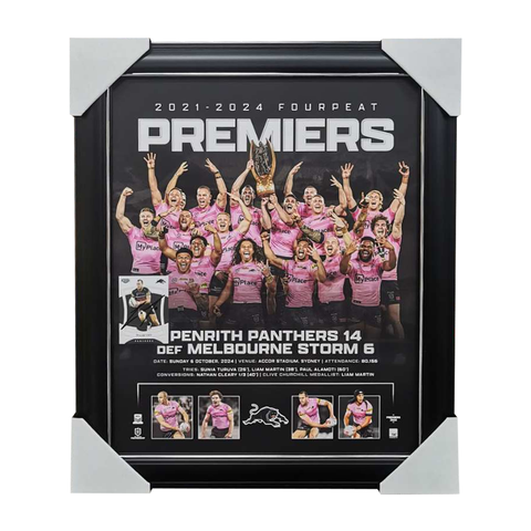 Penrith Panthers 2024 NRL Premiers Official Print Framed + Signed Isaiah Yeo Card - 6076