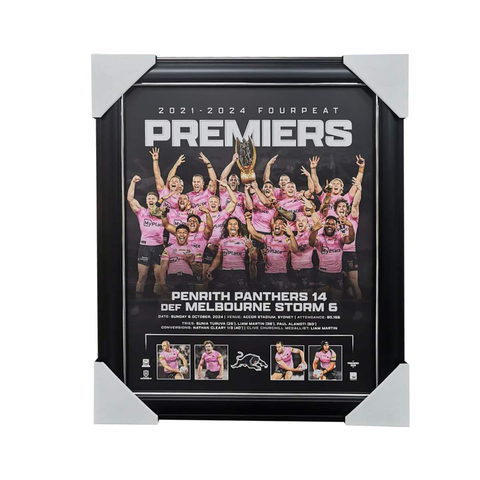 Penrith Panthers 2024 NRL Premiers 4-PEAT Official Sportsprint Framed - 6069