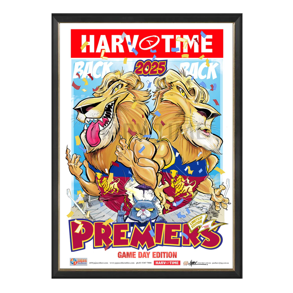 Pre-order Brisbane Lions 2025 Premiership Poster, GAME DAY, Harv Time Print Framed - 7258