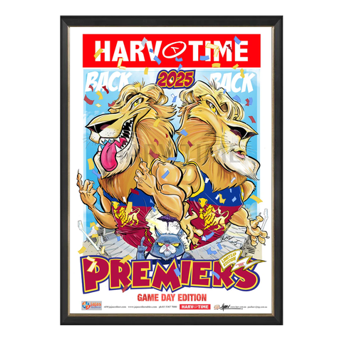 Pre-order Brisbane Lions 2025 Premiership Poster, GAME DAY, Harv Time Print Framed - 7258