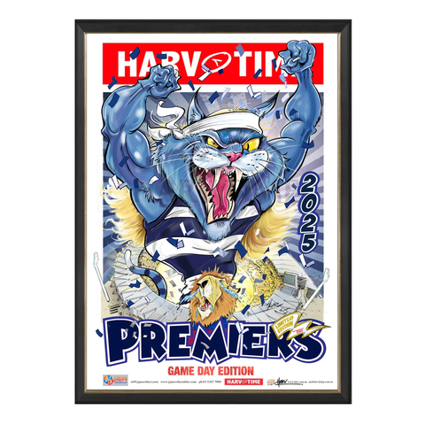 Pre-order Geelong Cats 2025 Premiership Poster, GAME DAY, Harv Time Print Framed - 7257