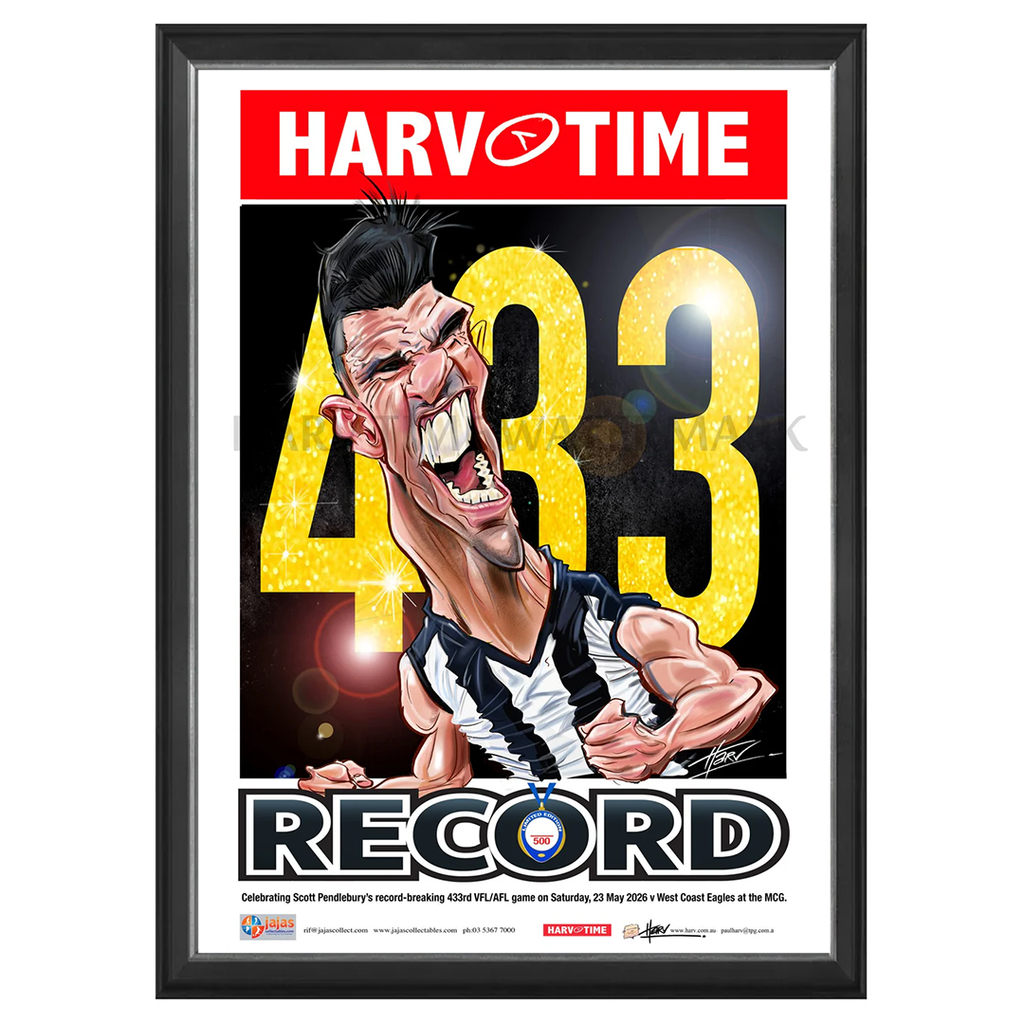 Scott Pendlebury, 433 Games RECORD, Harv Time Print Framed - 7537