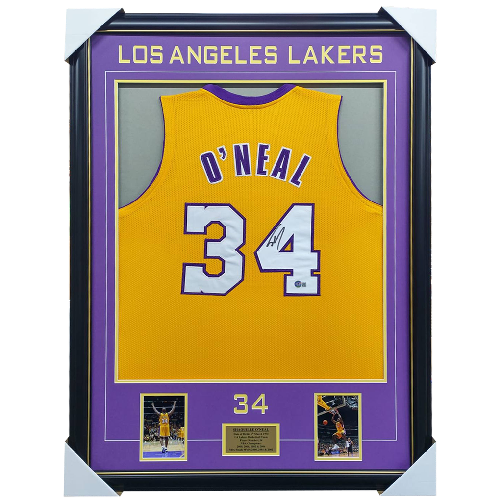 Shaquille O'neal Signed Los Angeles Lakers Nba Jersey Framed 4 X Nba Champion - 3602