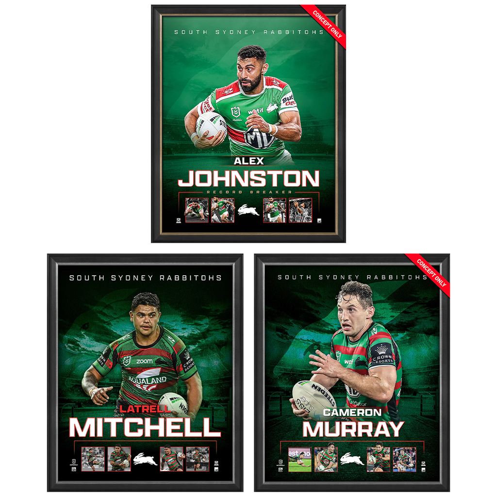 South Sydney Rabbitohs Package Official Licensed NRL Prints Framed Murray Mitchell Johnston - 7514